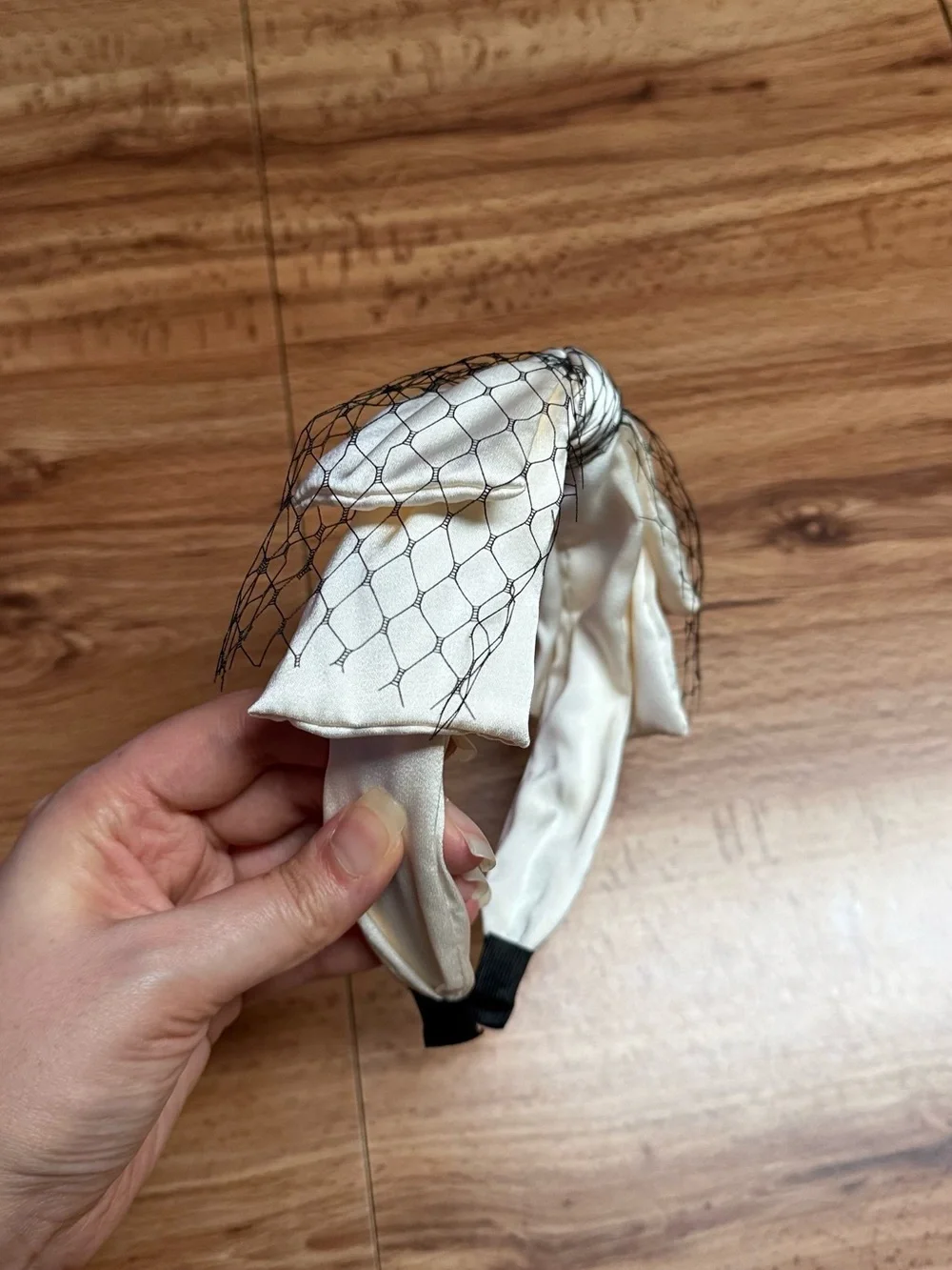 Ivory Knot Headband with Black Veil Accent